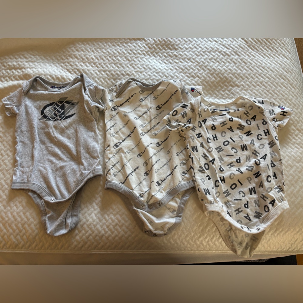 Set of 3: Champion Gray Baby Onesies 6-9mos